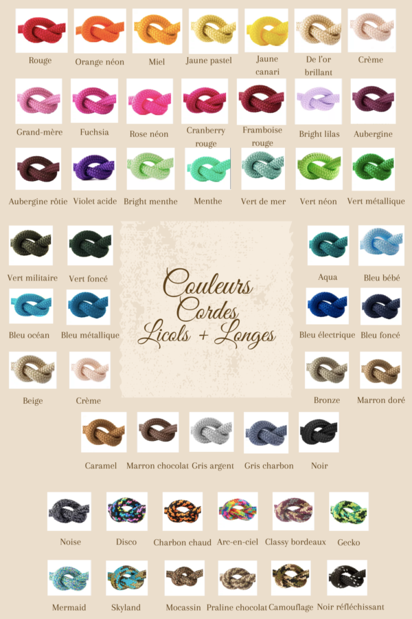 Palette de couleurs pour les cordes et longes de licols éthologiques Elodog
