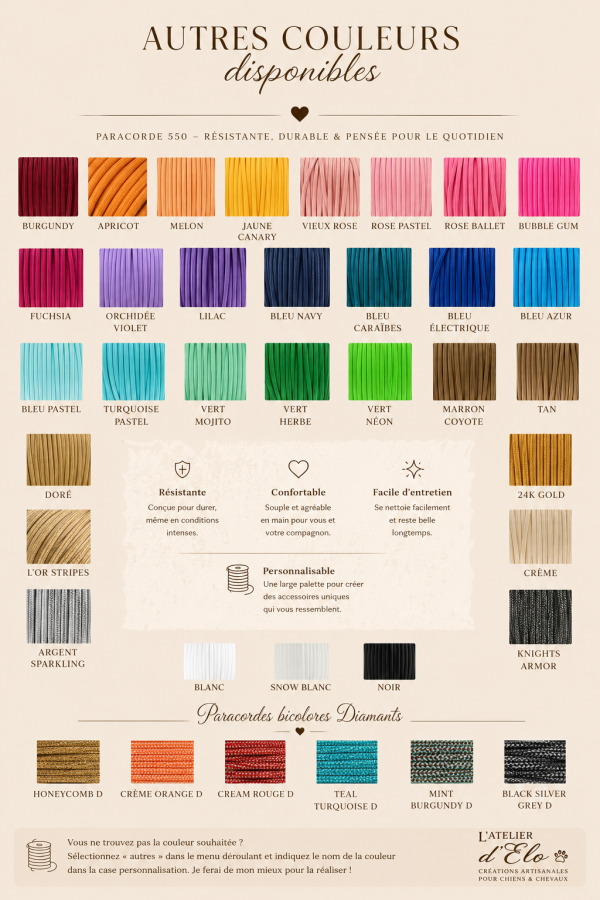 Les couleurs "Autres" de paracorde disponibles chez l'Atelier d'Elo