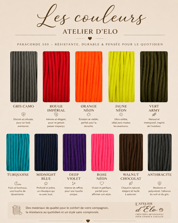 Les couleurs de paracorde de l'Atelier d'Elo